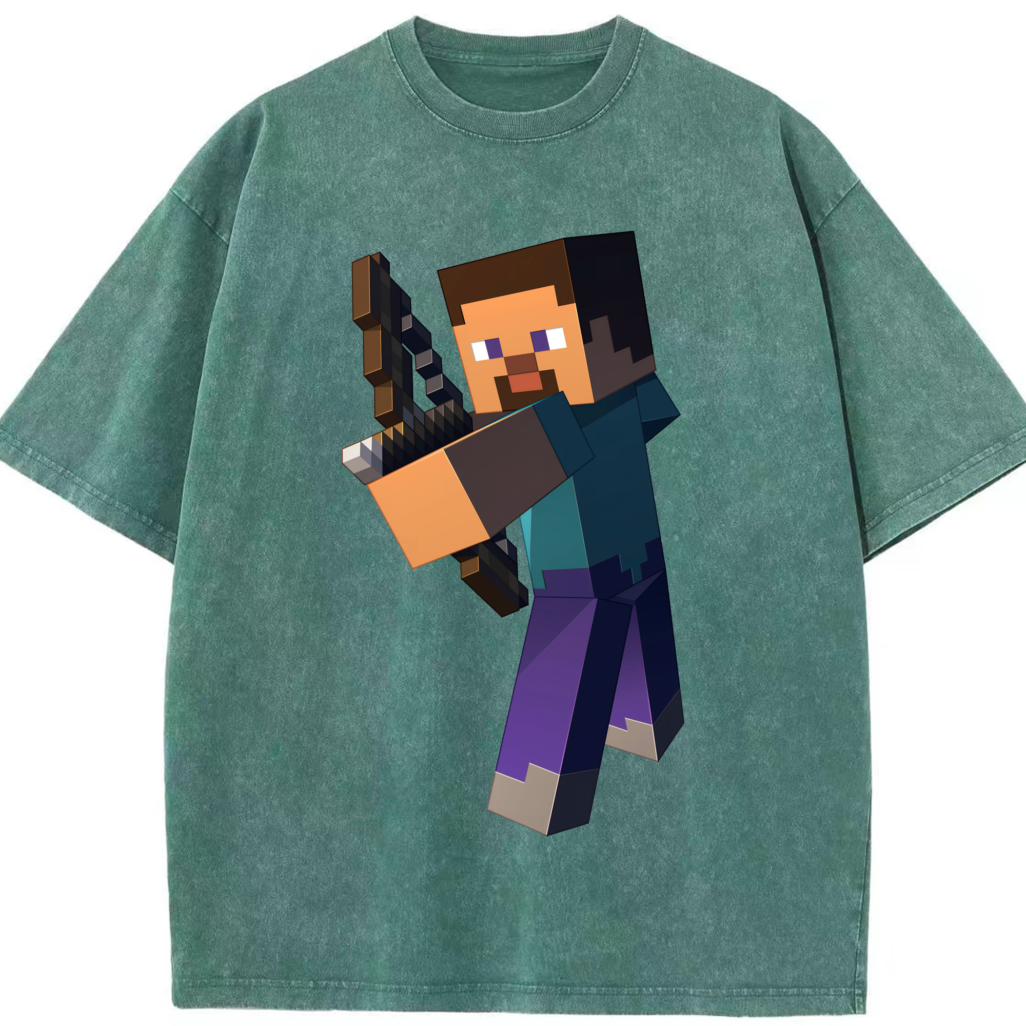 （画像用） マインクラフト ブロックの世界 Minecraft MC Block world 綿100% ヴィンテージ風 半袖Tシャツ（フロントプリント）
